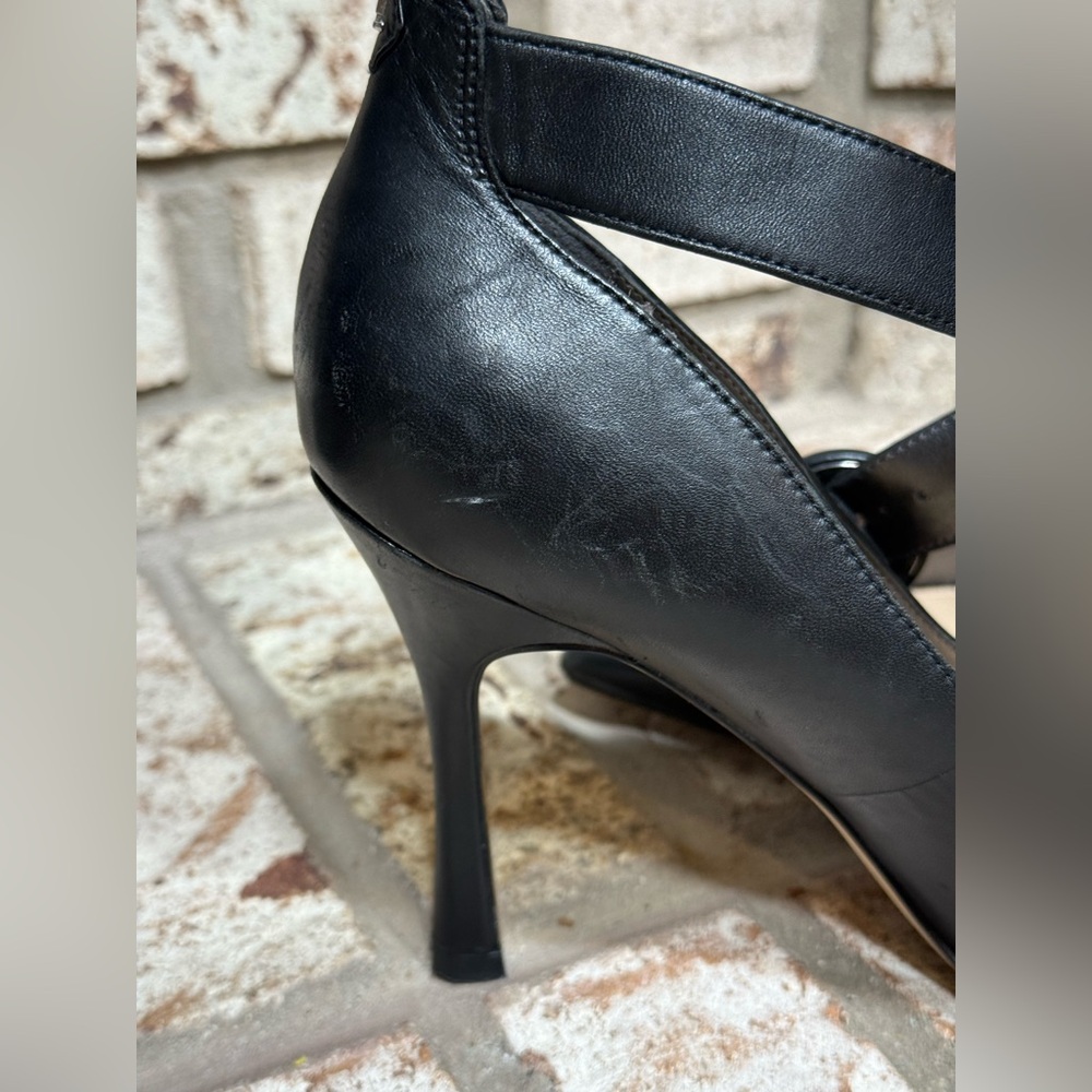Sam Edelman Black Leather Hinda Cross Strap Pointed-Toe Pumps Heels - Picture 7 of 12